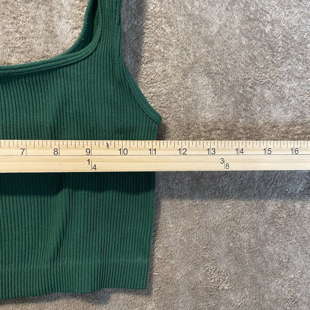 Zara Crop Top Womens XS Emerald Green Ribbed Tank Short Sleeveless Stretch - Picture 4 of 5